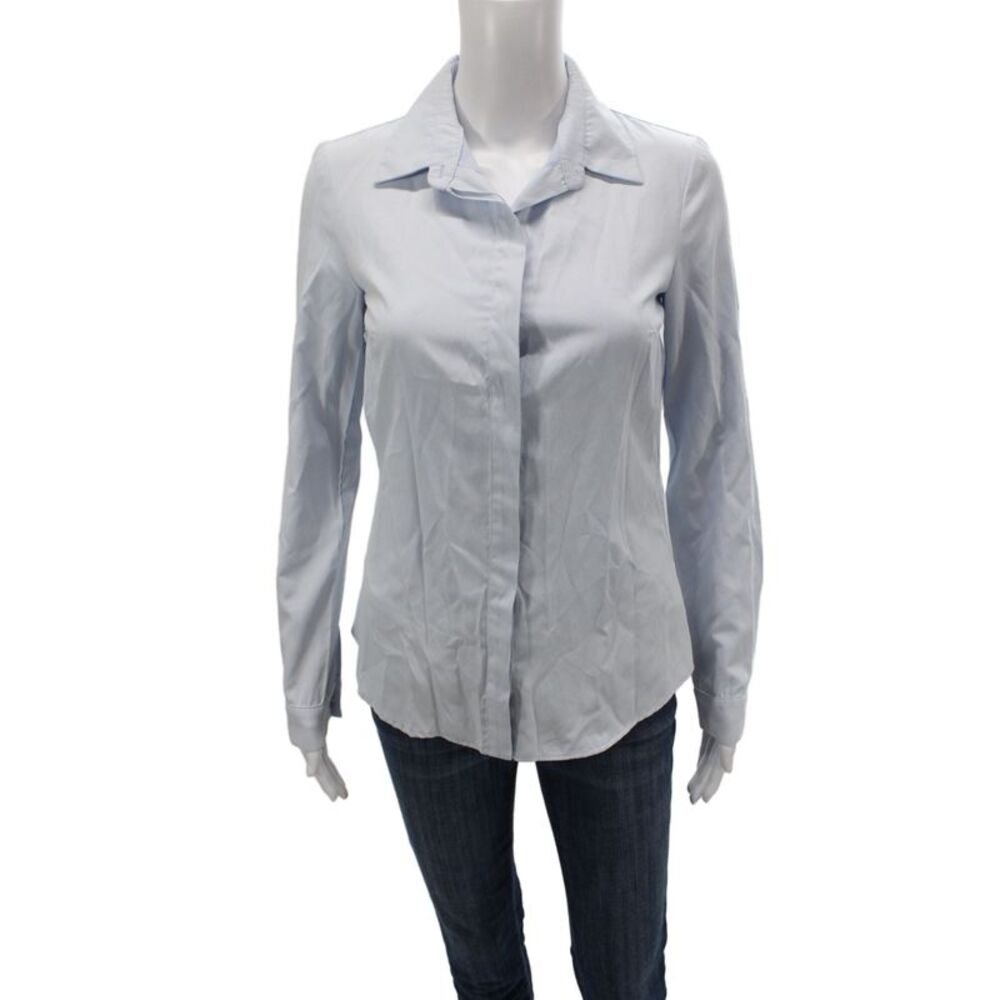 N/Nicholas Womens Striped Blue Collared Button Blouse Size 2